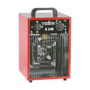 Röd och svart 3X FASTCUT bärbar elektrisk värmare med ett handtag på toppen, kontrollknappar och en synlig innerfläkt i metall, delvis täckt av en skyddande frontgrill.