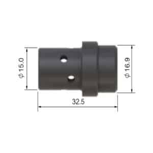 Teknisk ritning av en Gasspridare SGB 360 A (MB36) med olika märkta dimensioner, inklusive längder på 32,5, 15,0 och 16,9 enheter.