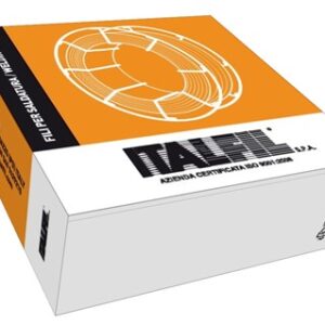En vit och orange ask av Homogen svetstråd SG3 0,8mm 16kg för olegerade eller låglegerade stål med detaljerade ikoner på ena sidan, inklusive skyddshjälm och handskar. Varumärket Italfil visas tydligt i svart text.