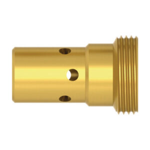 Guldfärgad cylindrisk metallkomponent med gängad ände och flera hål längs kroppen som kallas Munstycksfäste SGB 401 W / 501 W M8 (MB401/501).
