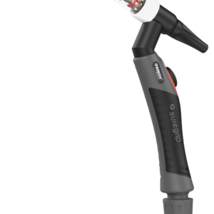 Bilden visar ett TIG-paket Parker Suregrip One TIG SGT250 Multijust S-neck 250 En Vattenkylt svetsbrännare med mörkgrått handtag, röd knapp och metallmunstycke i änden. Märkets namn syns på handtaget.