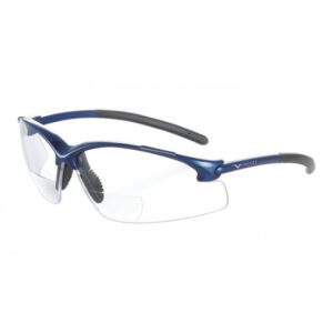 Ett par SKYDDSGLASÖGON MED STYRKA +1,5 UNIVET sportiga halvbåglösa glasögon med klara glas och raka skalmar.