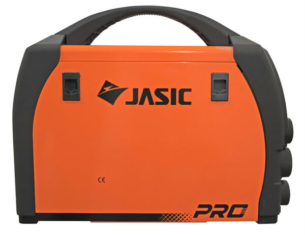 En orange och svart JASIC PRO MIG 200 Digital Synergic JM-200CS med ett solidt handtag, med märkeslogotypen i mitten.