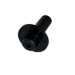 En svart, cylindrisk plast Verktyg till installation av filter FRK-gaskåpor med en bred platt fläns vid basen, fotograferad mot en vit bakgrund.