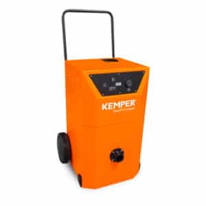 Hagvakuumutsug Kemper VacuFil Compact är en orange portabel industrimaskin med en svart kontrollpanel, hjul, ett transporthandtag och en främre utblåsningsport.