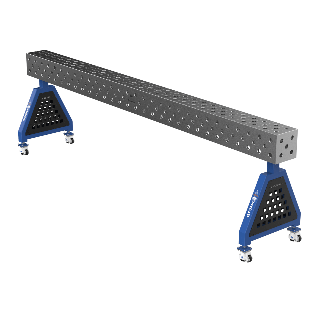 GPPH Svetsstöd TRESTLE PRO på hjul 3000x200x200 fi28 mm diagonalt rutnät